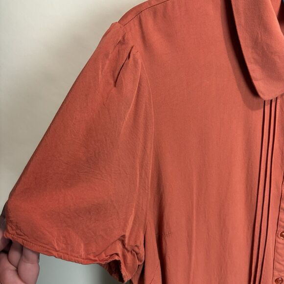 Modcloth Princess Highway Button Front Top Sz 20 Short Sleeve Rust Orange Retro - Picture 5 of 9